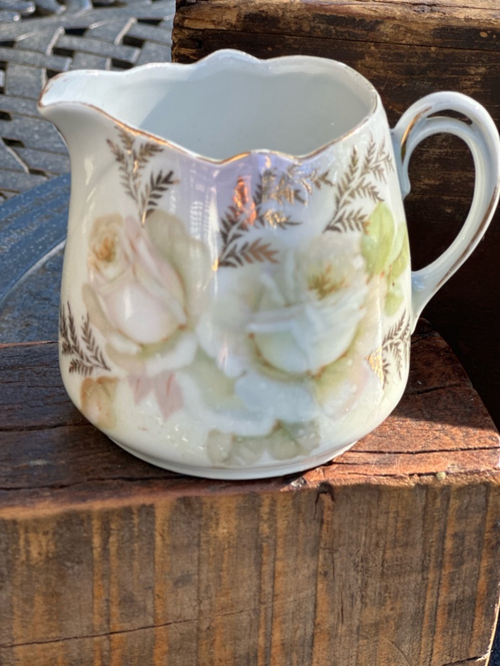 Vintage Sucht & Müller Germany Porcelain Creamer Pink Cream Roses Gold Trim